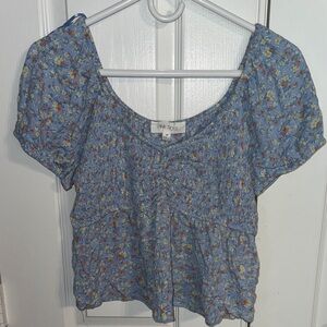 Pink Rose Blue and Yellow Floral Blouse